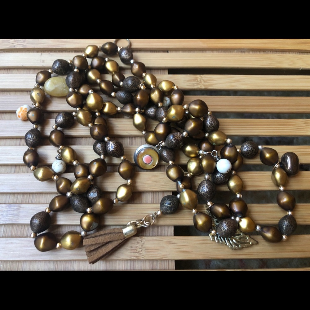Beaded Semi Precious Stone Charm Wrap Bracelet